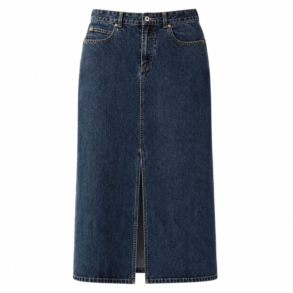 Vintage GAP High Waisted Denim Maxi Skirt Dark Wash Front Slit A-Line Boho 6